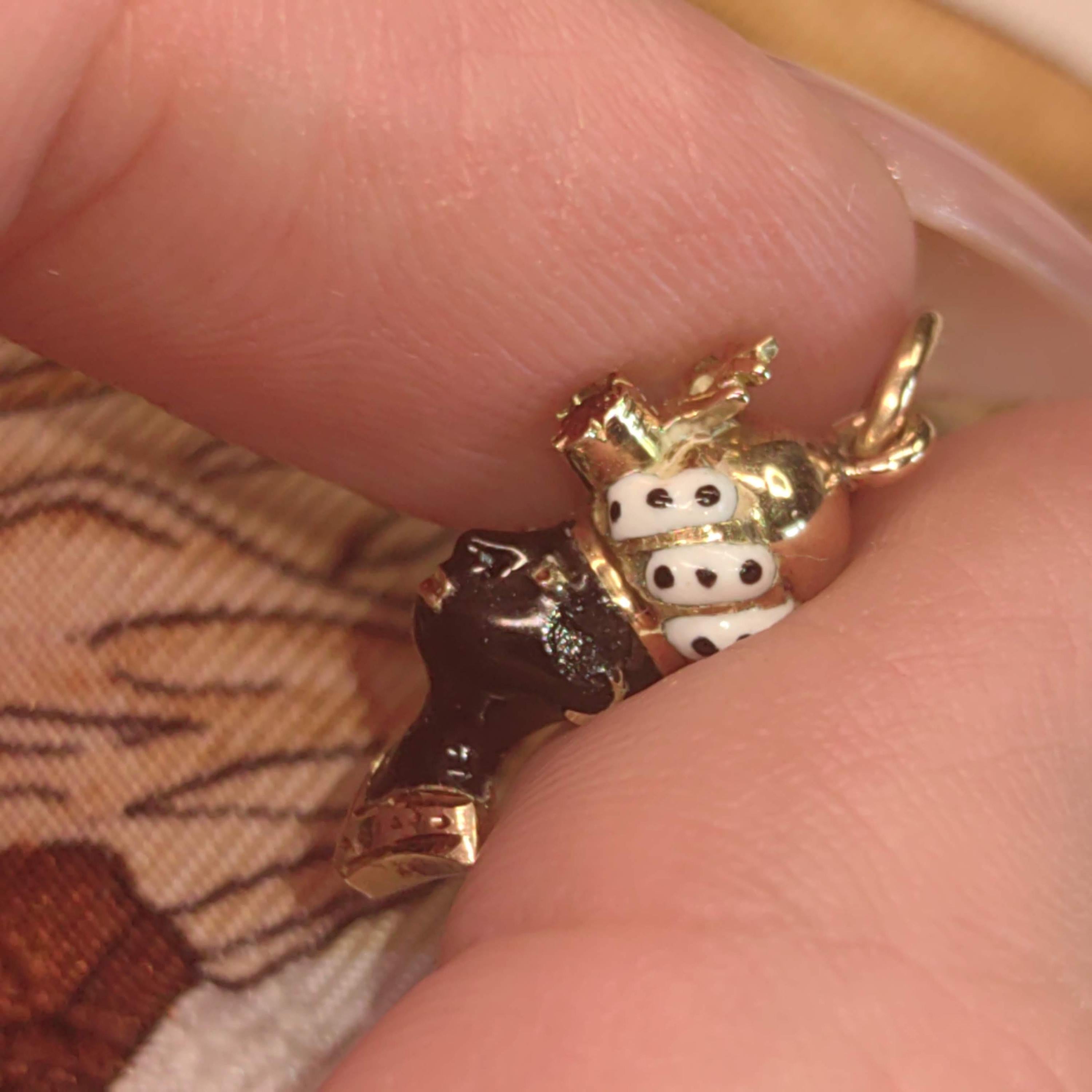 Antique Moor Ruby Moretti Vintage Solid 14k Gold charm White and Black Fire Enamel Gold Charm, 1900s Austrian Hungarian Monarchy Gift