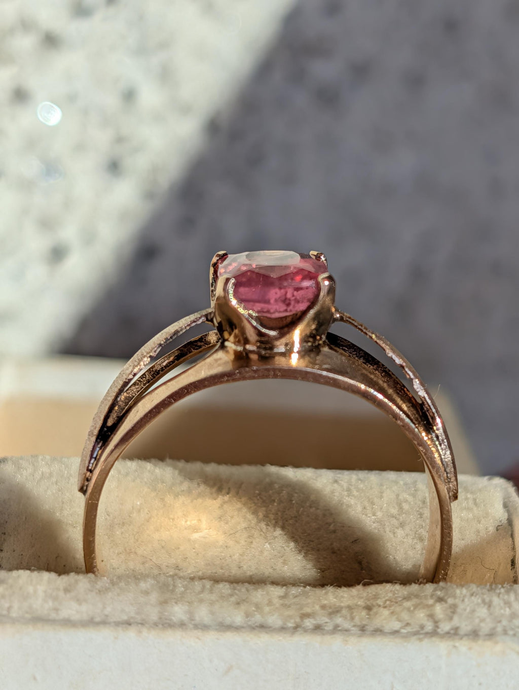 Vintage 1960s Natural Pink Tourmaline Ring 14k Solid Yellow Rose Gold Mid Century Statement Ring Size 9 US Free Resize Gift