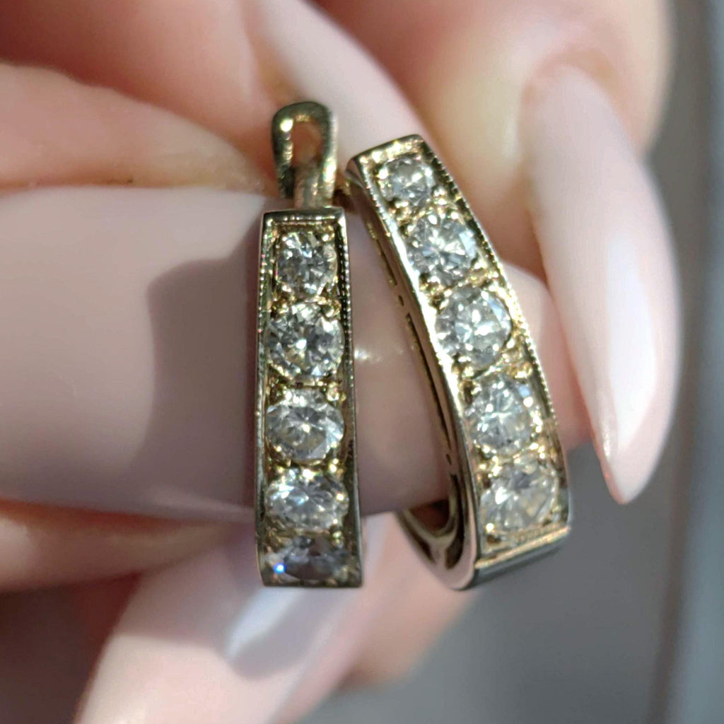 Vintage Art Deco Diamond 14k Gold Sleeper Earrings