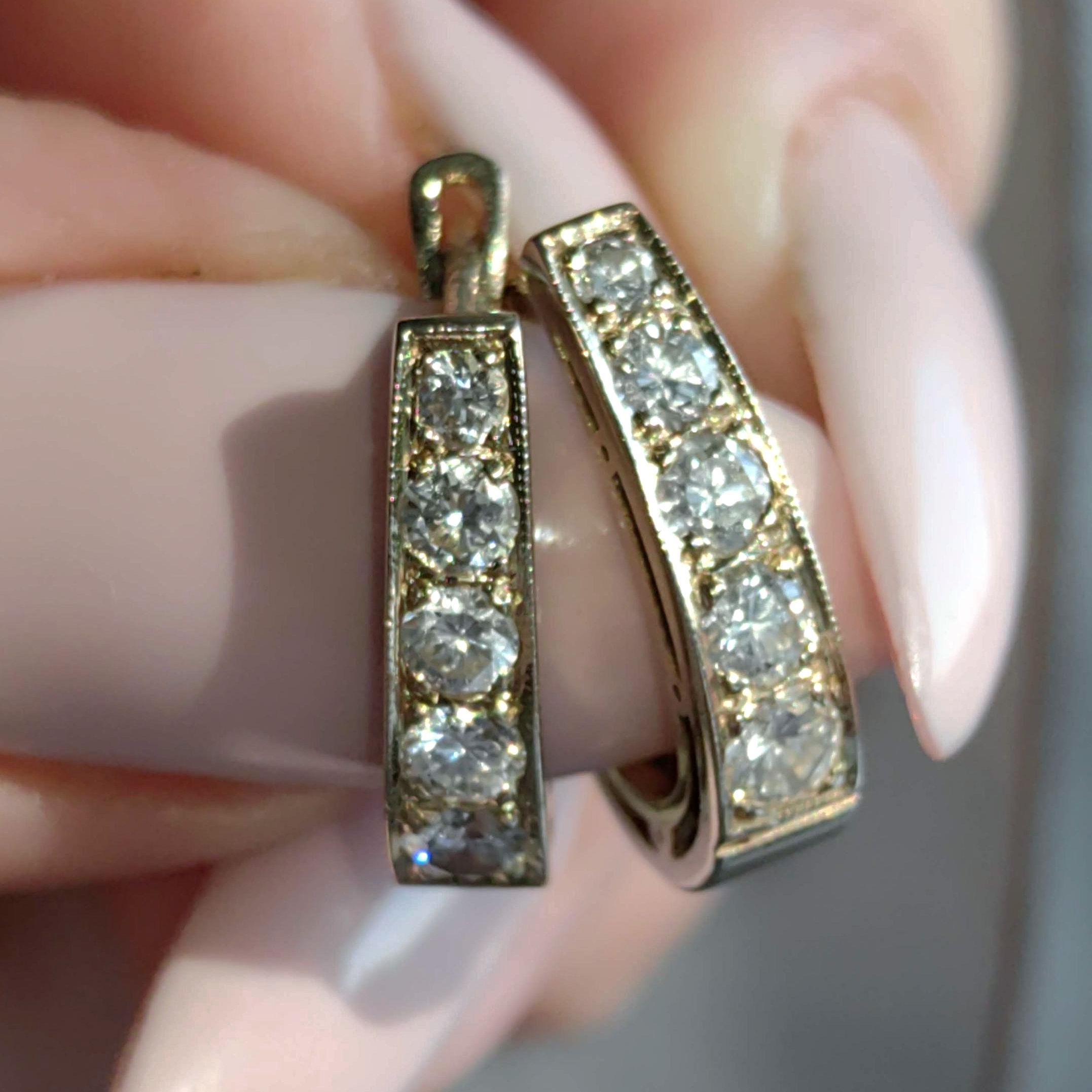 Vintage Art Deco Diamond 14k Gold Sleeper Earrings