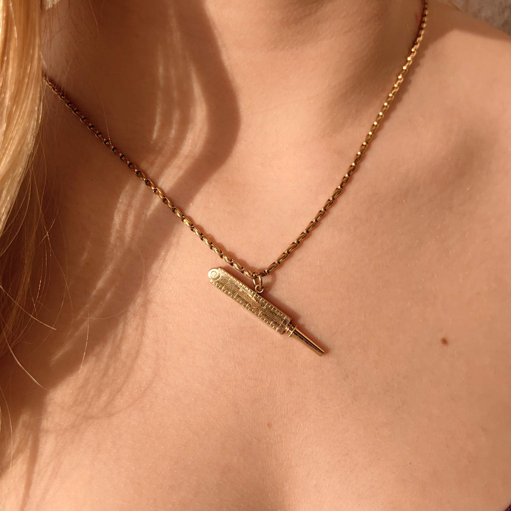 Antique 8k Gold Pocket Watch Key Pendant: 1860s Thermometer Charm