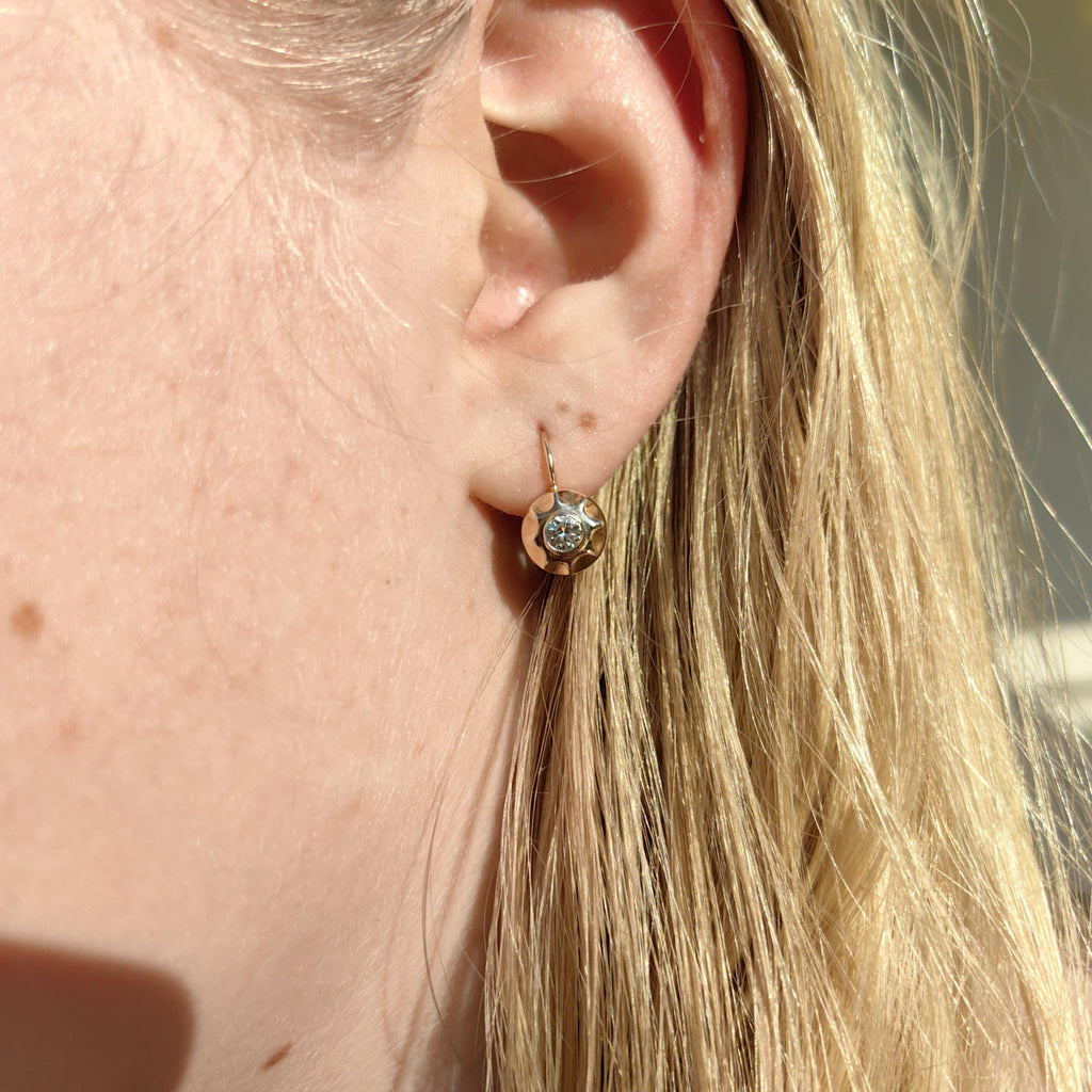 1940s Diamond 14K Gold Sleeper Earrings: Antique Buds