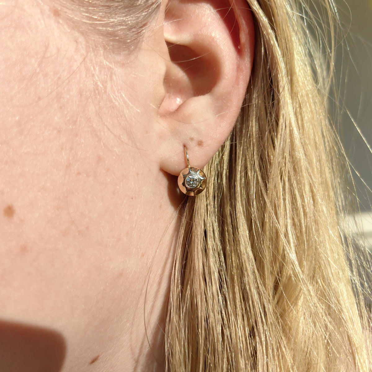 1940s Diamond 14K Gold Sleeper Earrings: Antique Buds