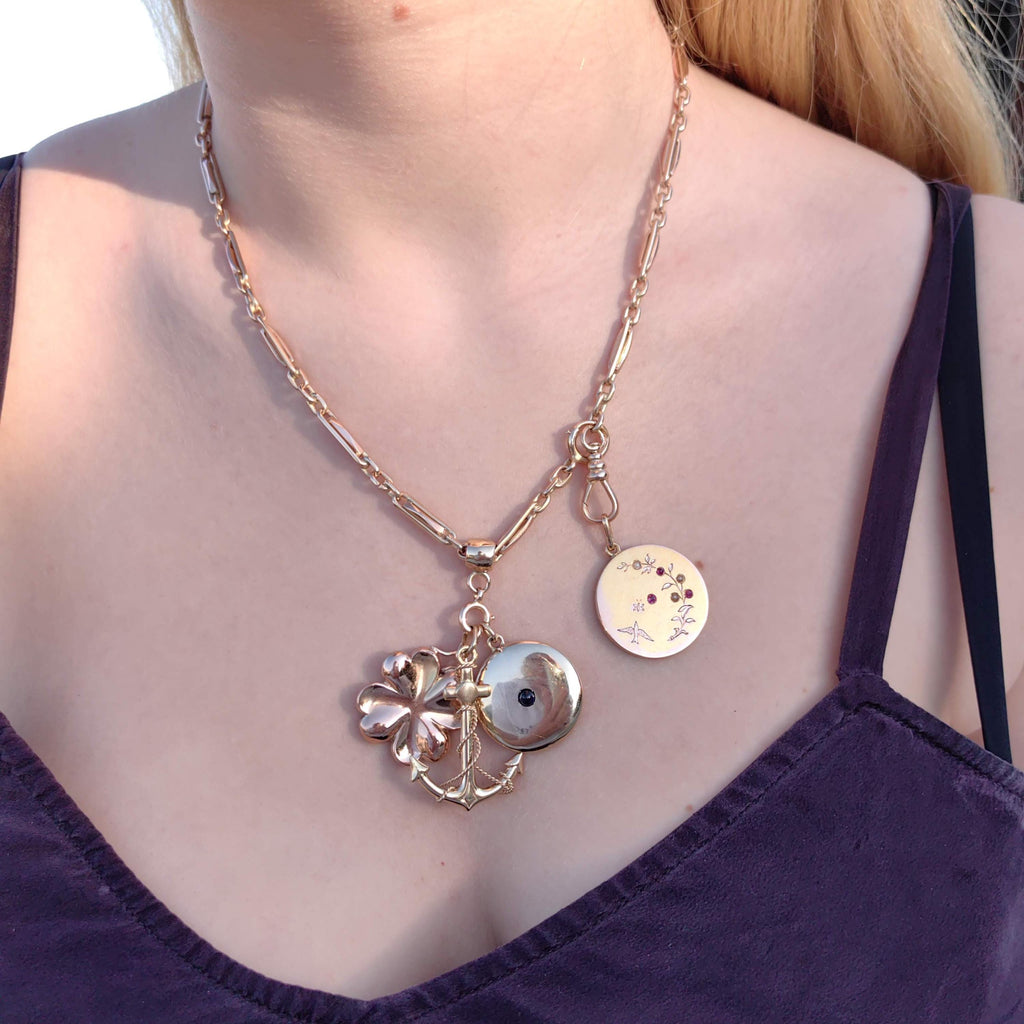 Vintage 14k Yellow Gold Chain: 50cm Statement Necklace, Pendant Holder