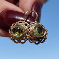 Green 14k Solid Yellow Rose Gold Green Yellow Tourmaline Antique Vintage Floral Flower Elegant Dainty Earrings Vintage 1940s Dormouse Gift