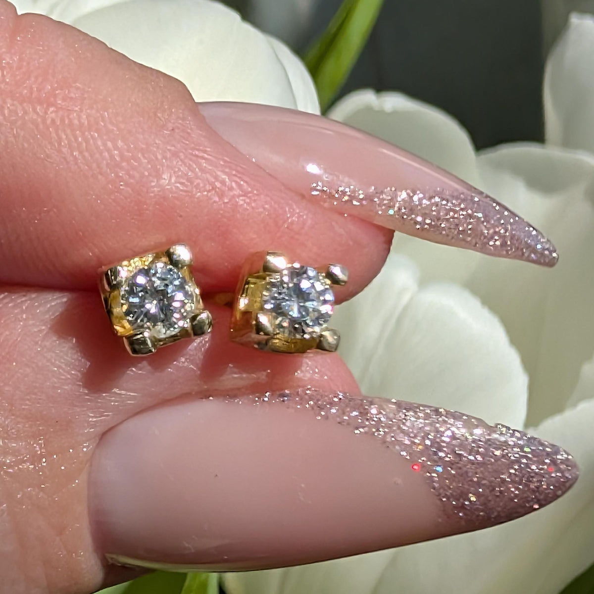 Natural Diamond Stud Earrings 14k 585 Solid Yellow Gold Vintage Classic Solitaire Geometric Minimalist Push Back Fine Jewelry Gift for Her