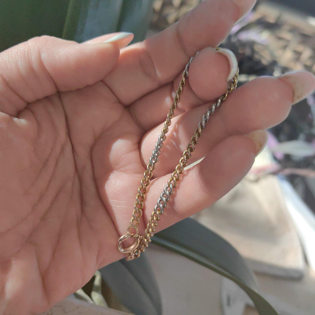 14k Two-Tone Gold Link Bracelet: Handmade Unisex Charm Bracelet