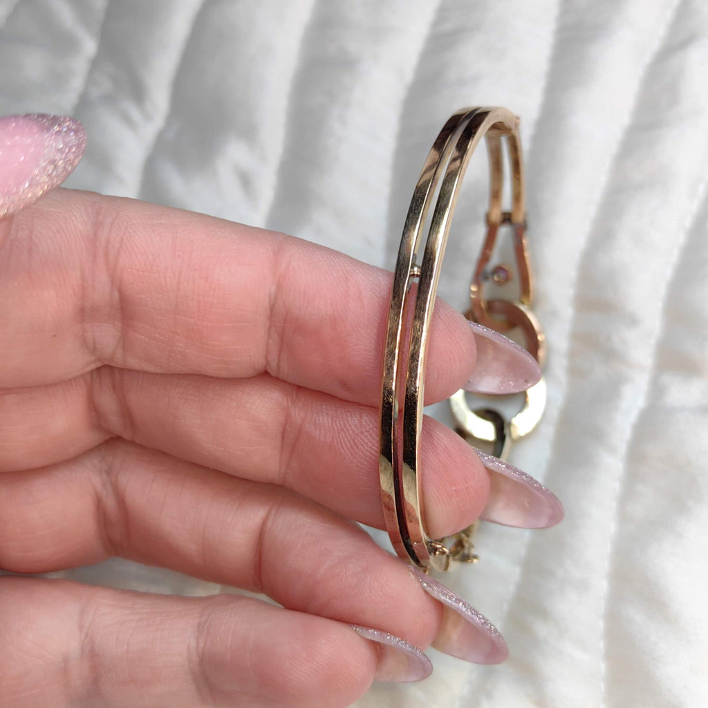 Edwardian Ruby Rose Cut Diamond 18K Gold Bangle Bracelet