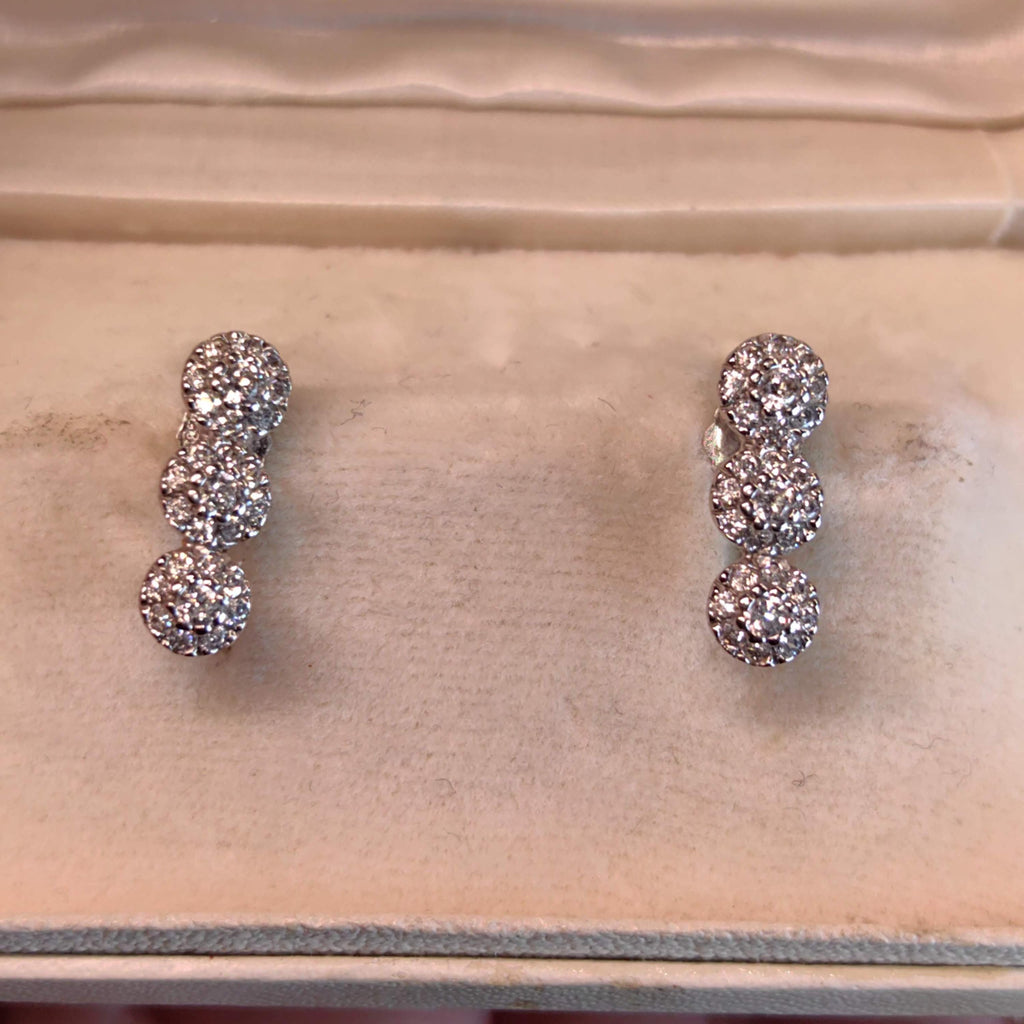 Vintage Natural Diamond 14k Solid White Gold Geometric Circle Design Elegant Sleepers Earrings Gift for Her Present