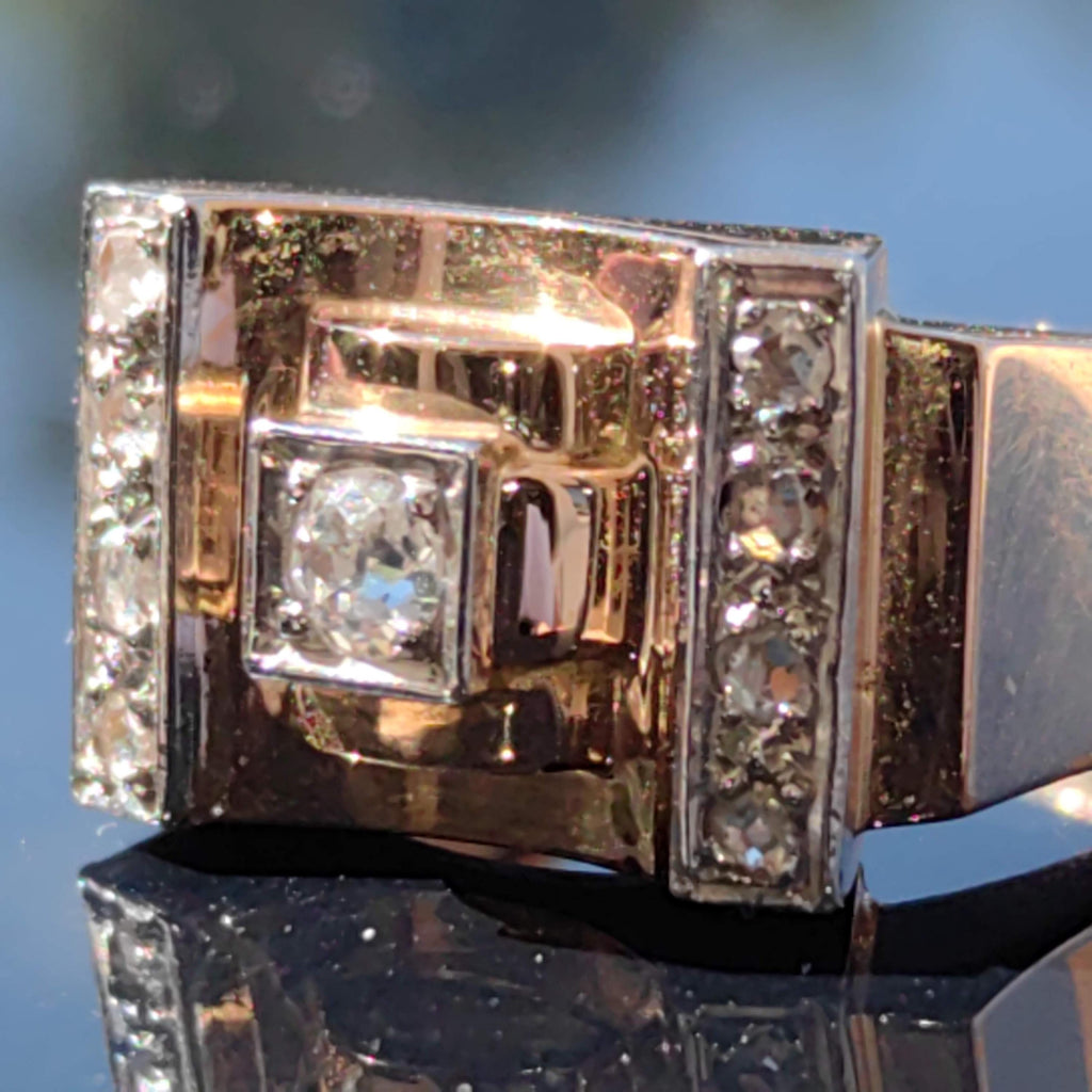Art Deco Diamond Ring: 18k Gold Unisex Chevalier Statement Ring