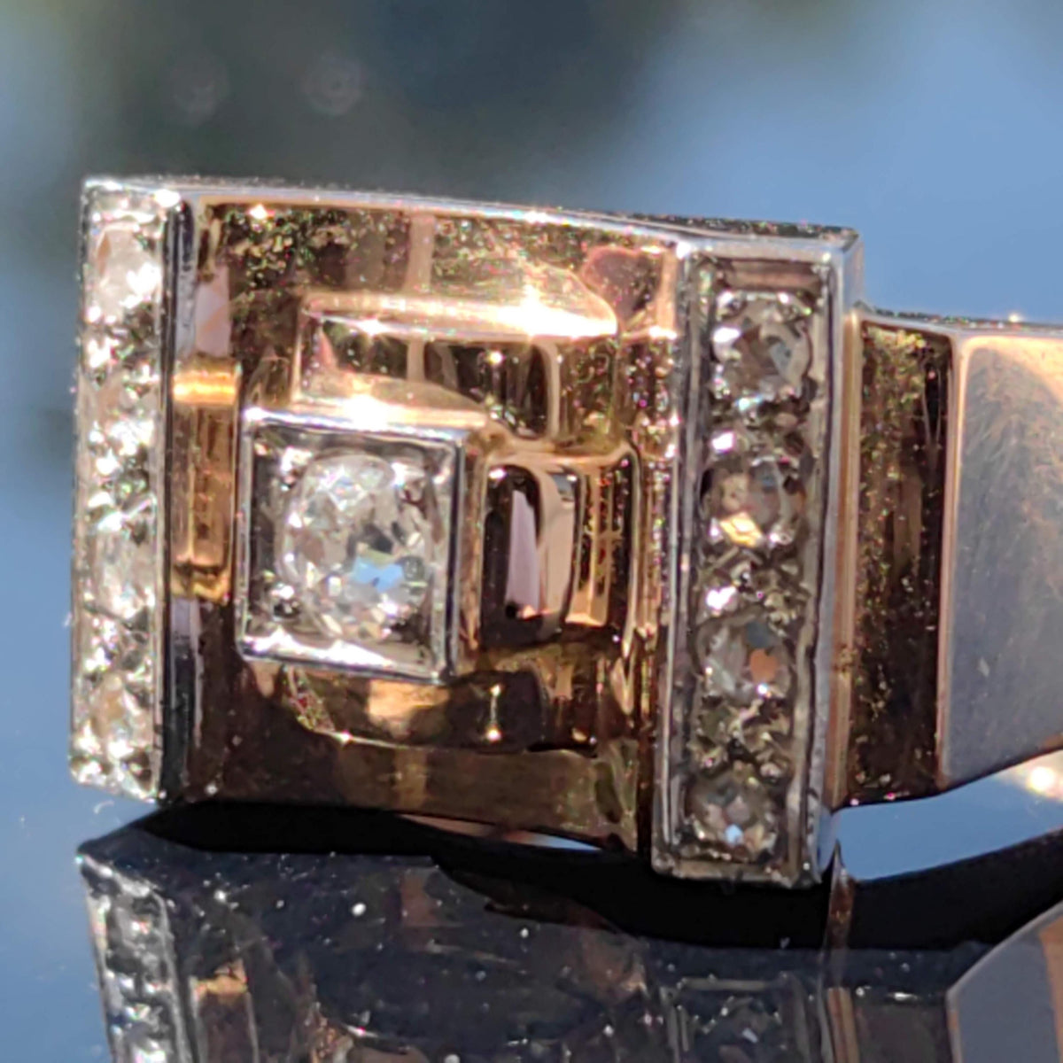 Art Deco Diamond Ring: 18k Gold Unisex Chevalier Statement Ring