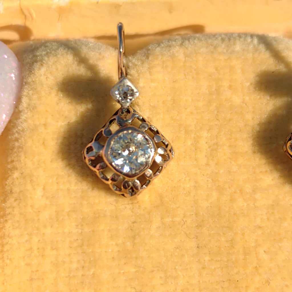 Art Nouveau Diamond 14K Gold Sleeper Earrings: Antique "Buds" Dormeuse