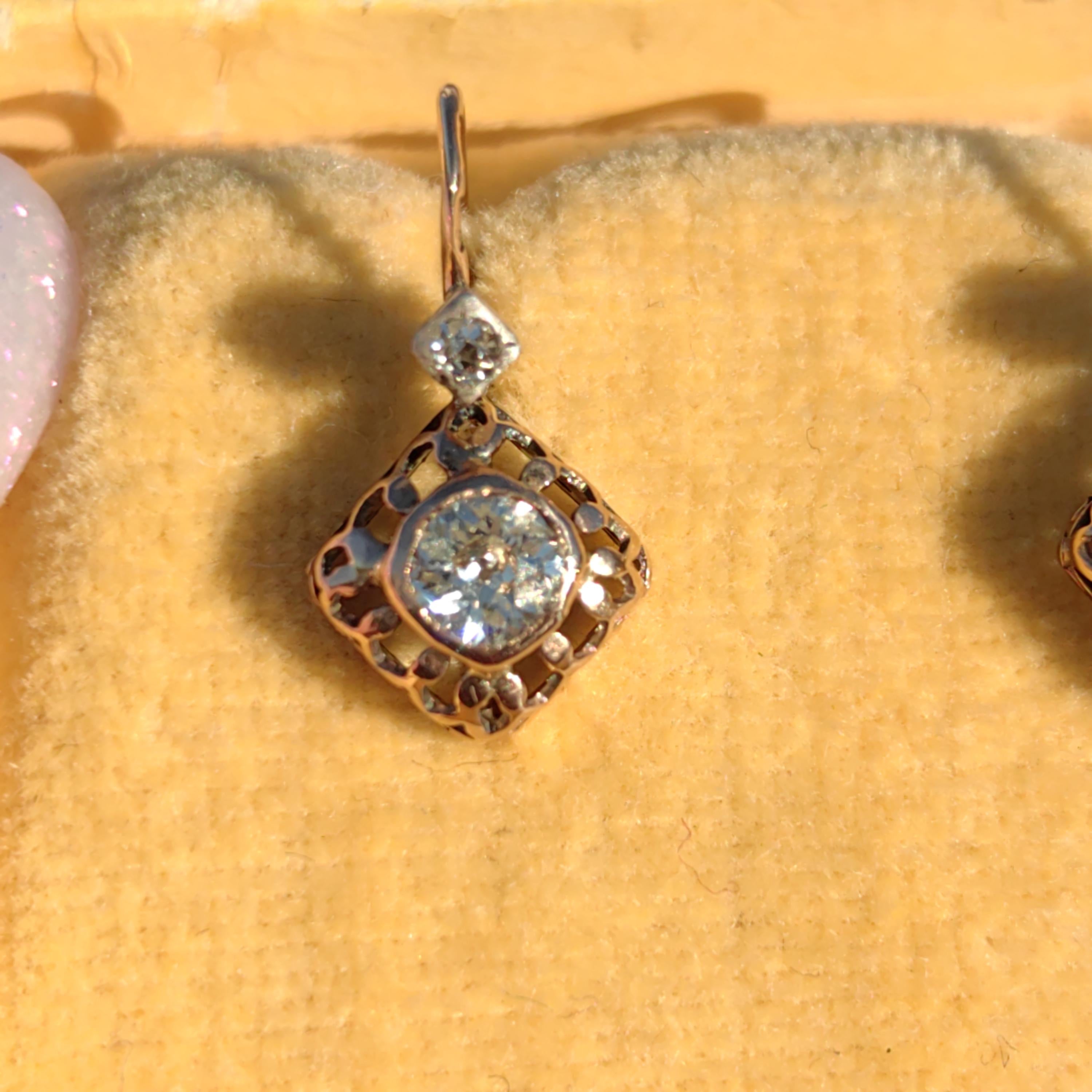 Art Nouveau Diamond 14K Gold Sleeper Earrings: Antique "Buds" Dormeuse