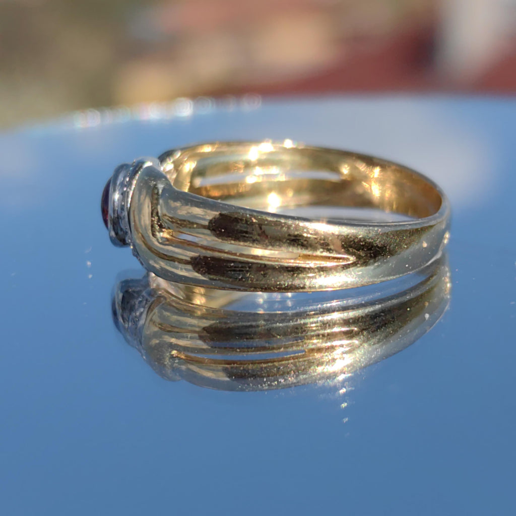 18k Yellow Gold Ruby Diamond Ring - Stackable Wedding Band