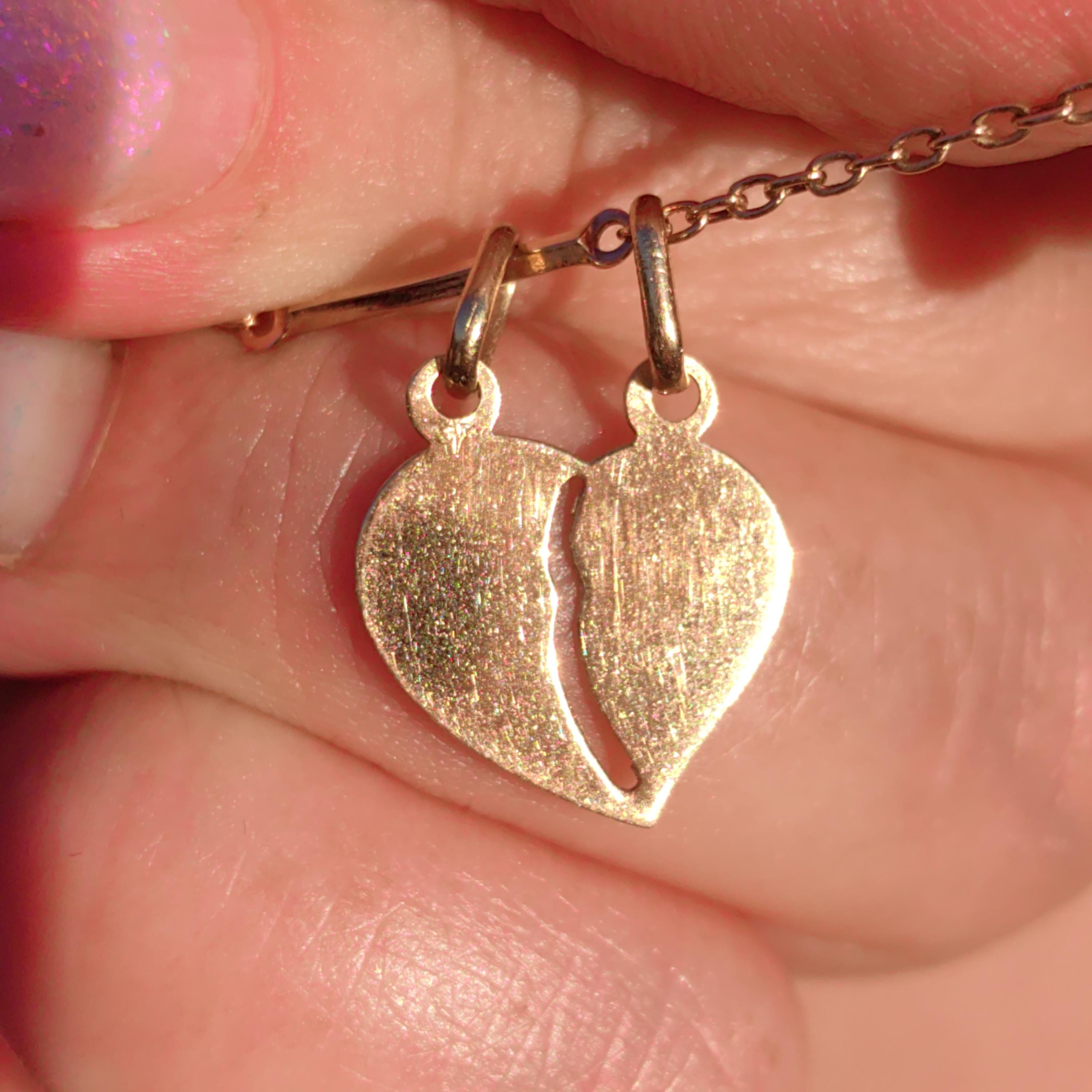 14k Yellow Gold Broken Heart Pendant: Vintage Romantic Medal