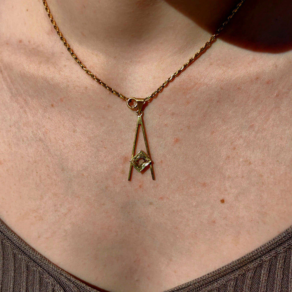 Vintage 14k Gold Masonic Pendant: Old Mine Cut Diamond Charm