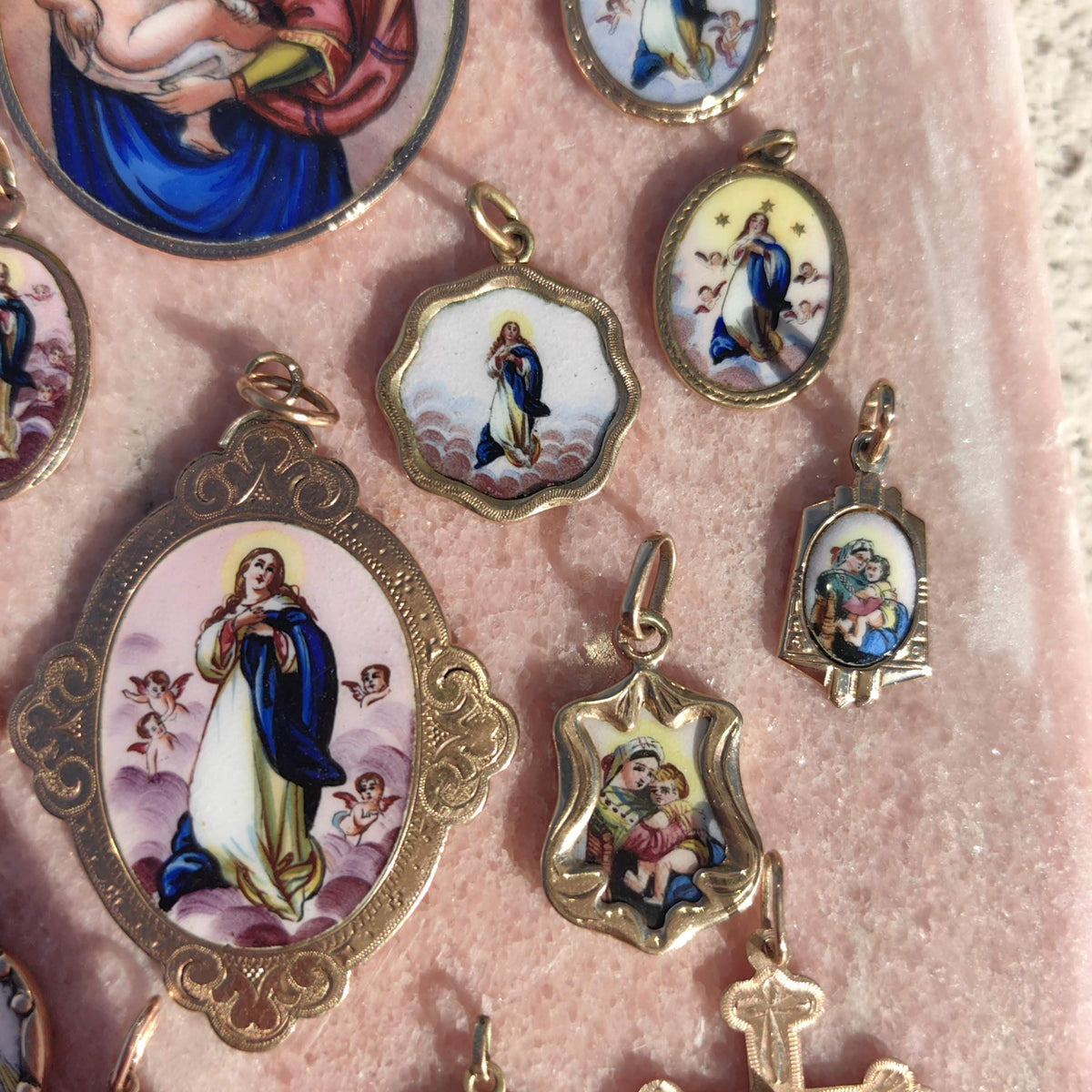 Antique Austrian-Hungarian 14k Gold Virgin Mary Enamel Pendant