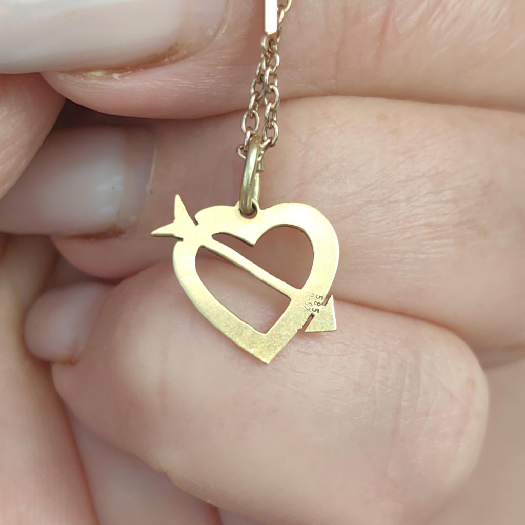 14k Yellow Gold Heart & Arrow Pendant - Antique Romantic Charm