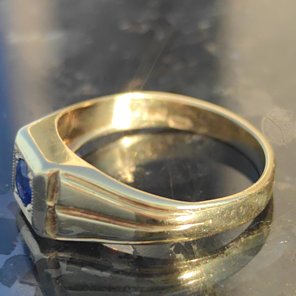 Art Deco Sapphire Ring: 14K Yellow Gold Geometric Engagement Ring