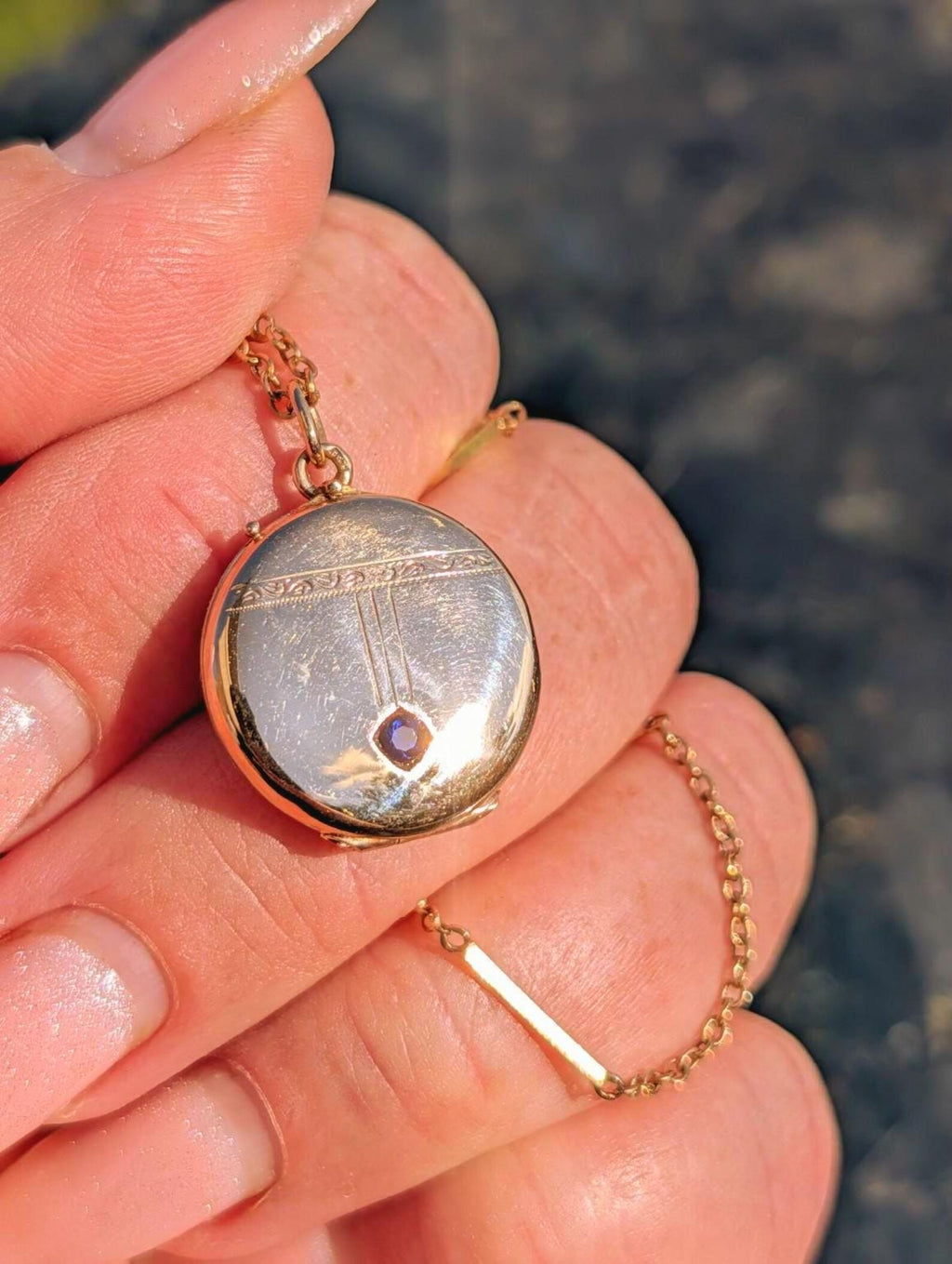 Antique Art Nouveau 14k gold sapphire photo locket