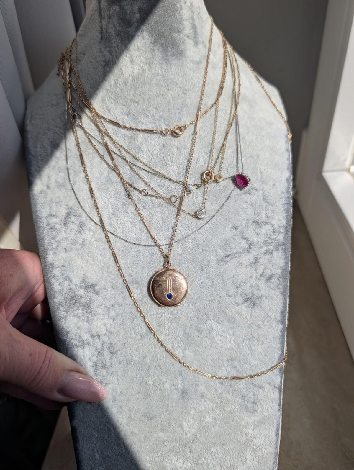 Antique Art Nouveau 14k gold sapphire photo locket
