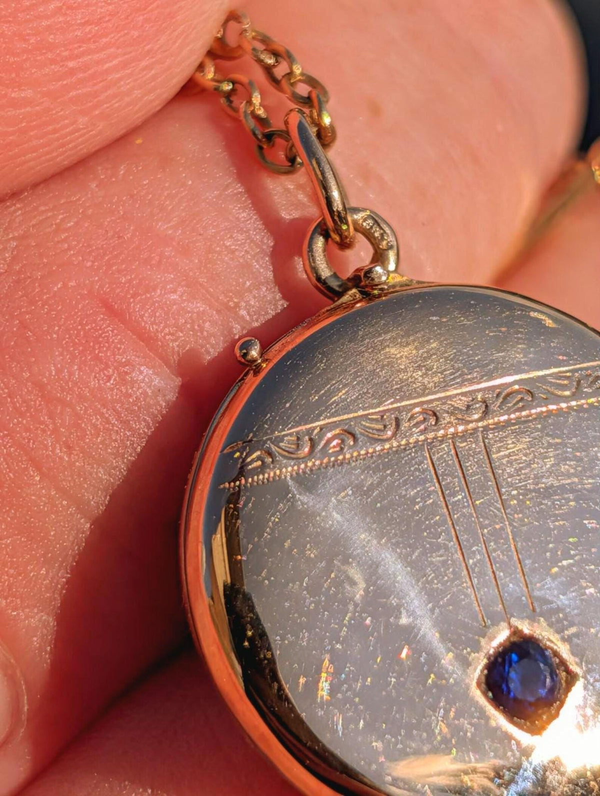 Antique Art Nouveau 14k gold sapphire photo locket