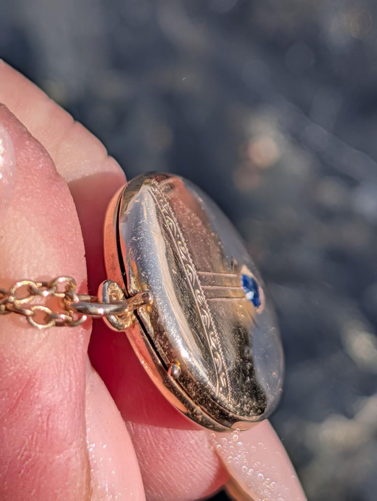 Antique Art Nouveau 14k gold sapphire photo locket