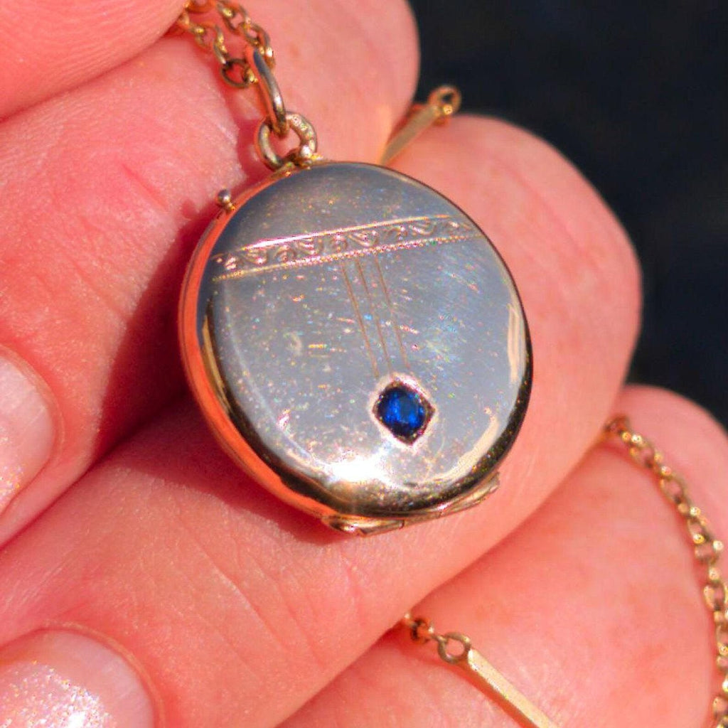 Antique Art Nouveau 14k gold sapphire photo locket
