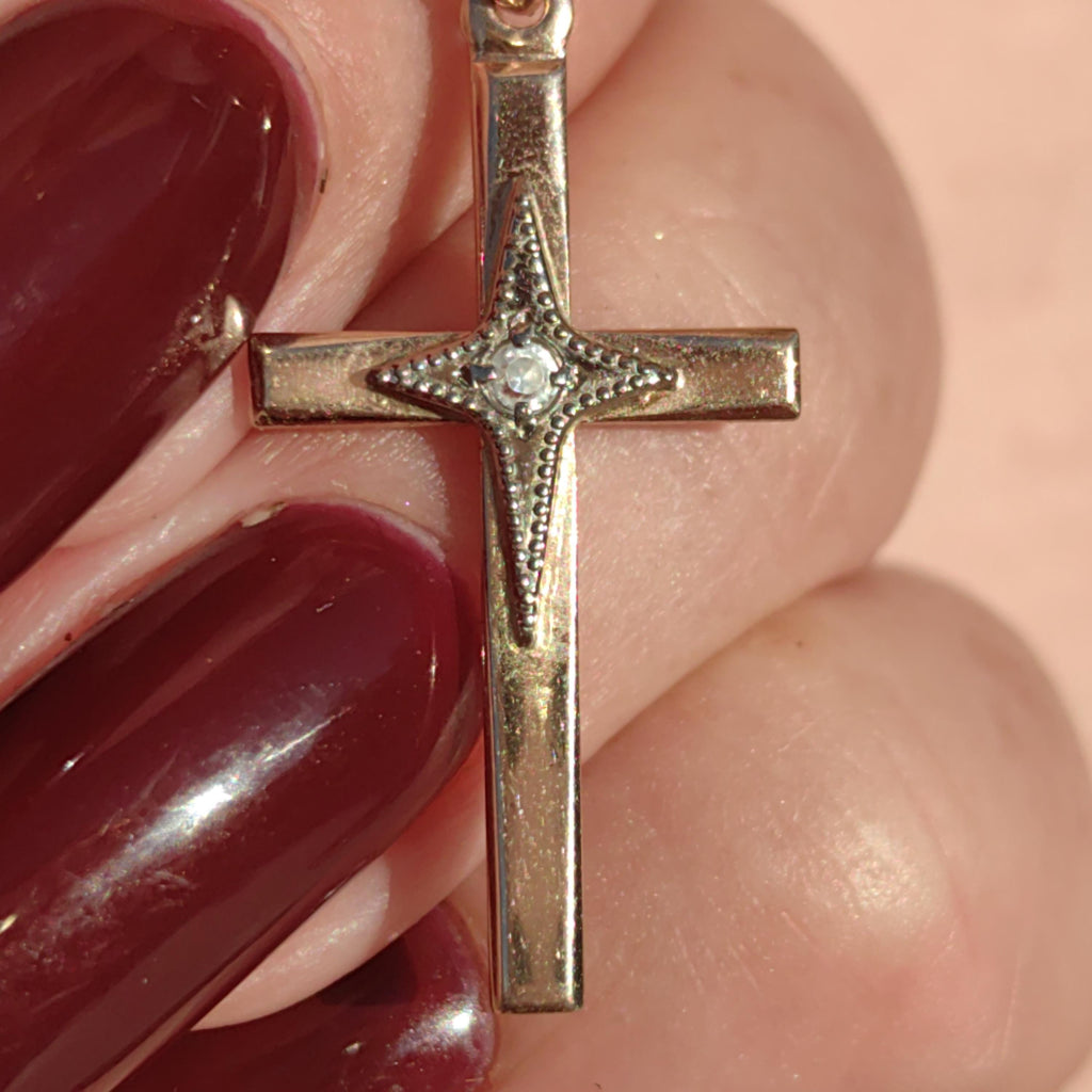 Art Deco 1930s Vintage Solid 14k Yellow Rose and White Gold Diamond Christian Latin Cross Antique Pendant Elegant Gift Present