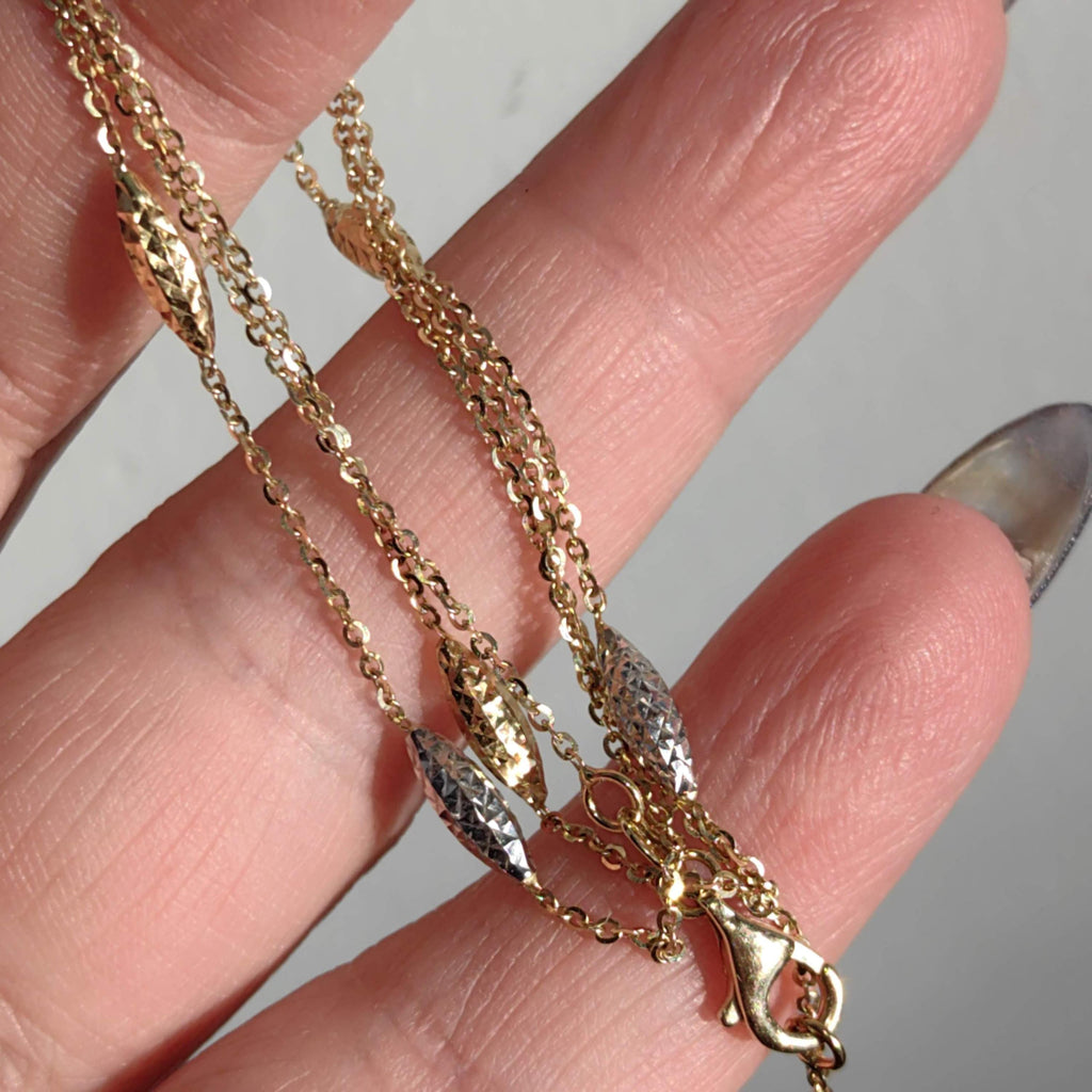 Vintage 14k Solid Yellow Gold Elegant Classic 45 cm Beaded Chain Rice Beads Necklace Gift for her Present