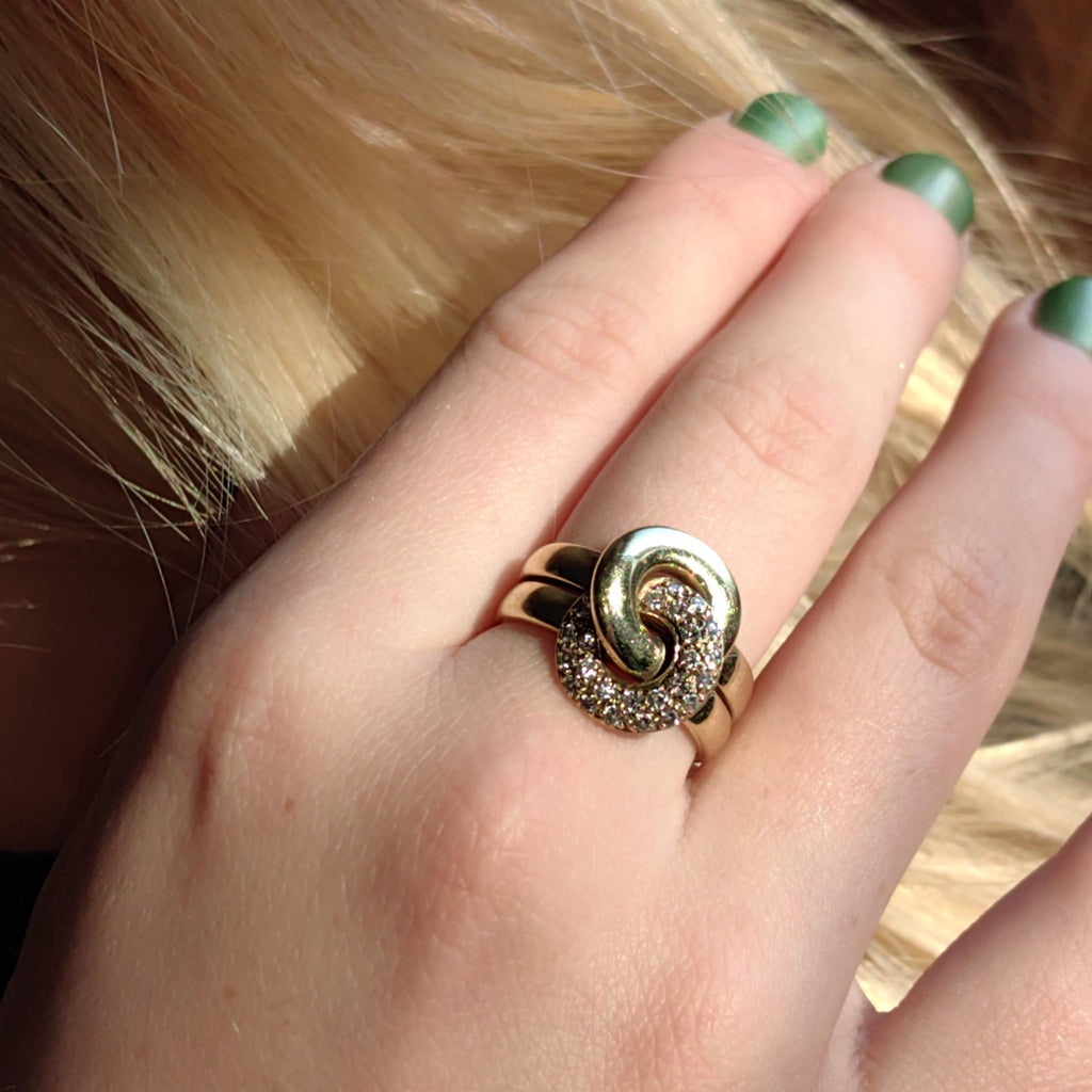 Diamond Knot Ring: 14K Yellow Gold Pavé Engagement Ring, Size 8