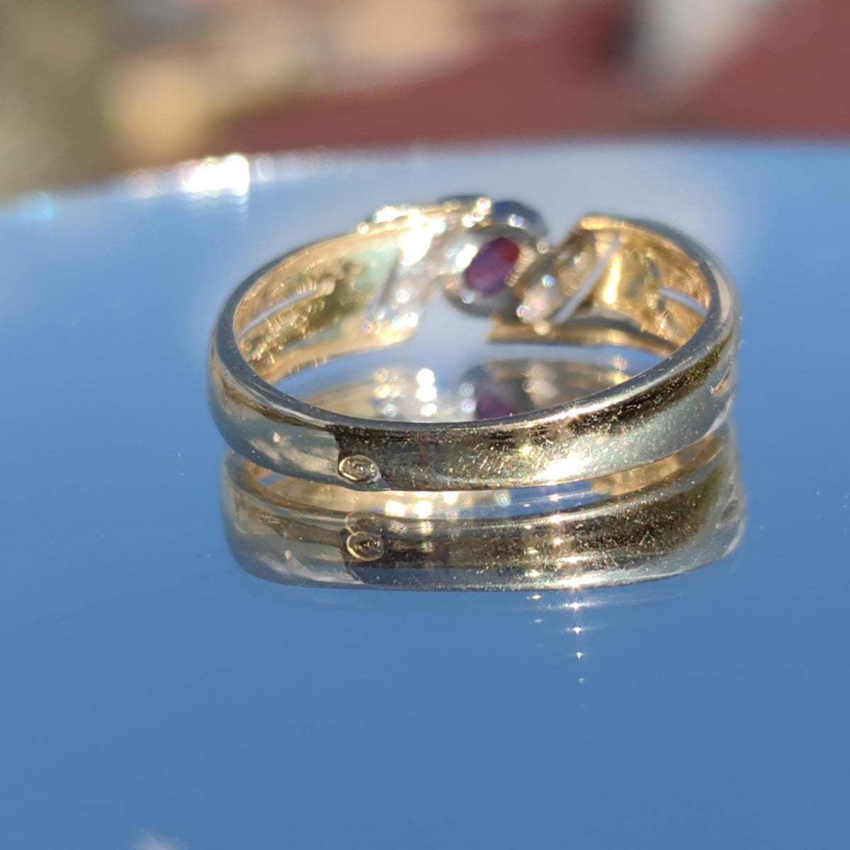 18k Yellow Gold Ruby Diamond Ring - Stackable Wedding Band