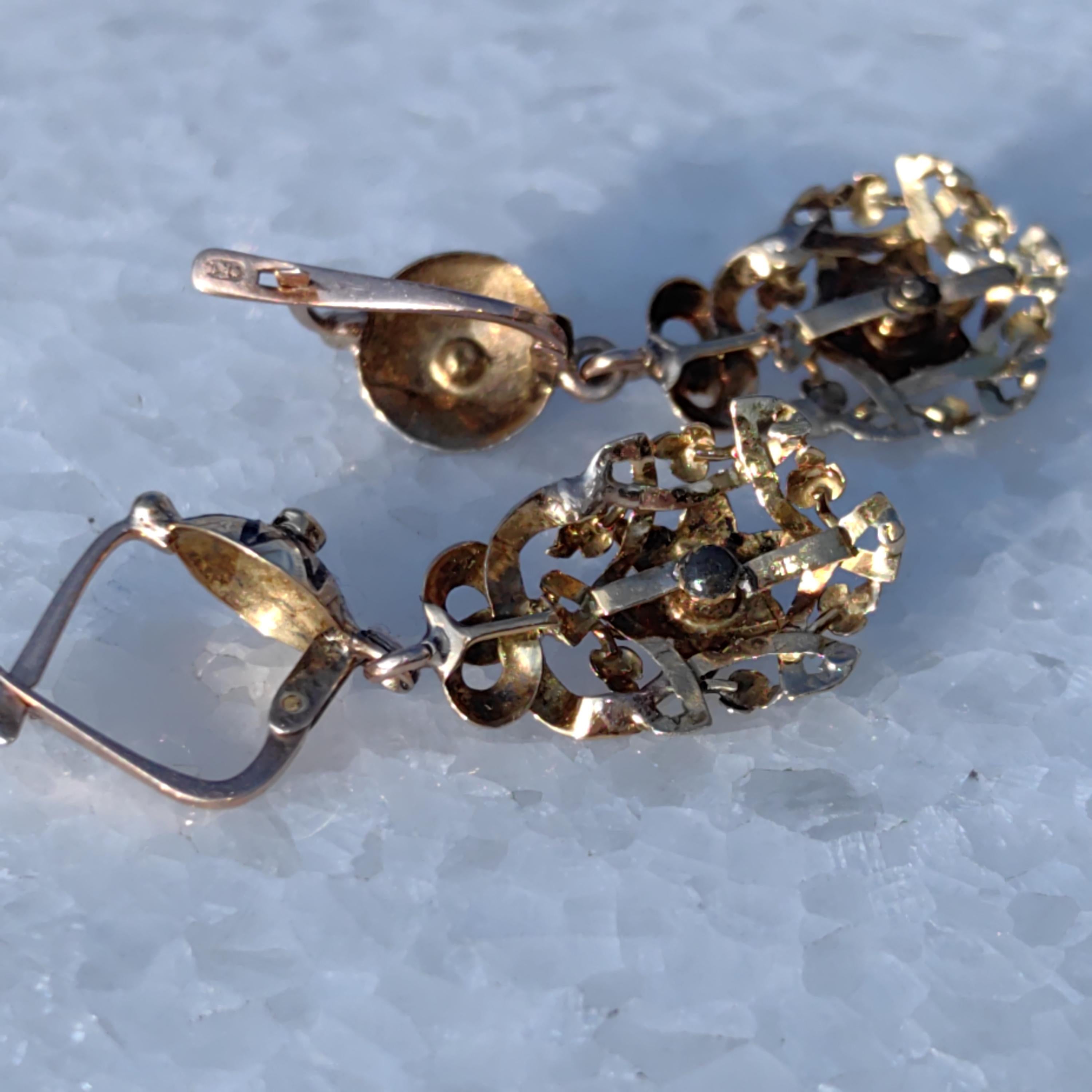 Victorian 18k Gold Diamond David Star Dangle Earrings: Black Enamel Judaica