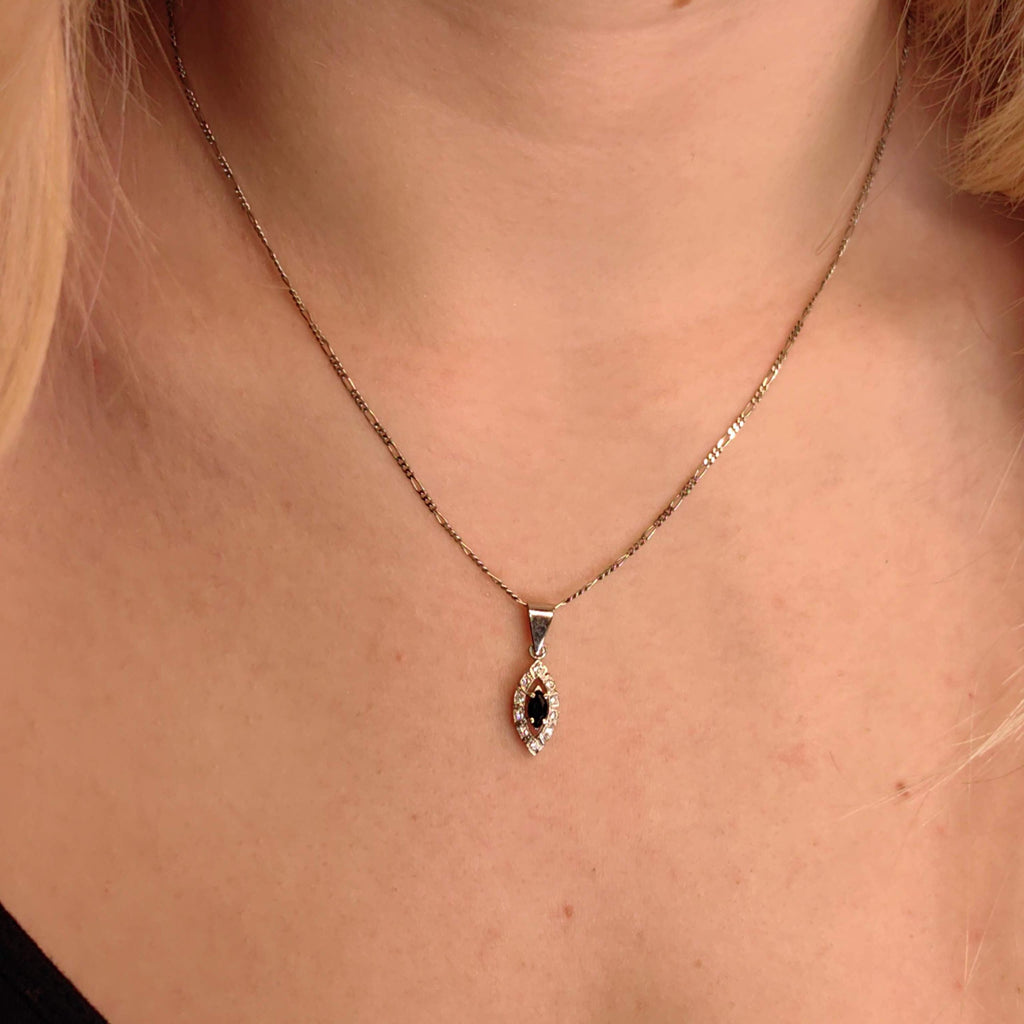 Vintage 14k Solid Yellow Gold Blue Sapphire Cluster Natural Diamond Necklace Pendant Bracelet Charm Gift for Her Retro Antique Pendant