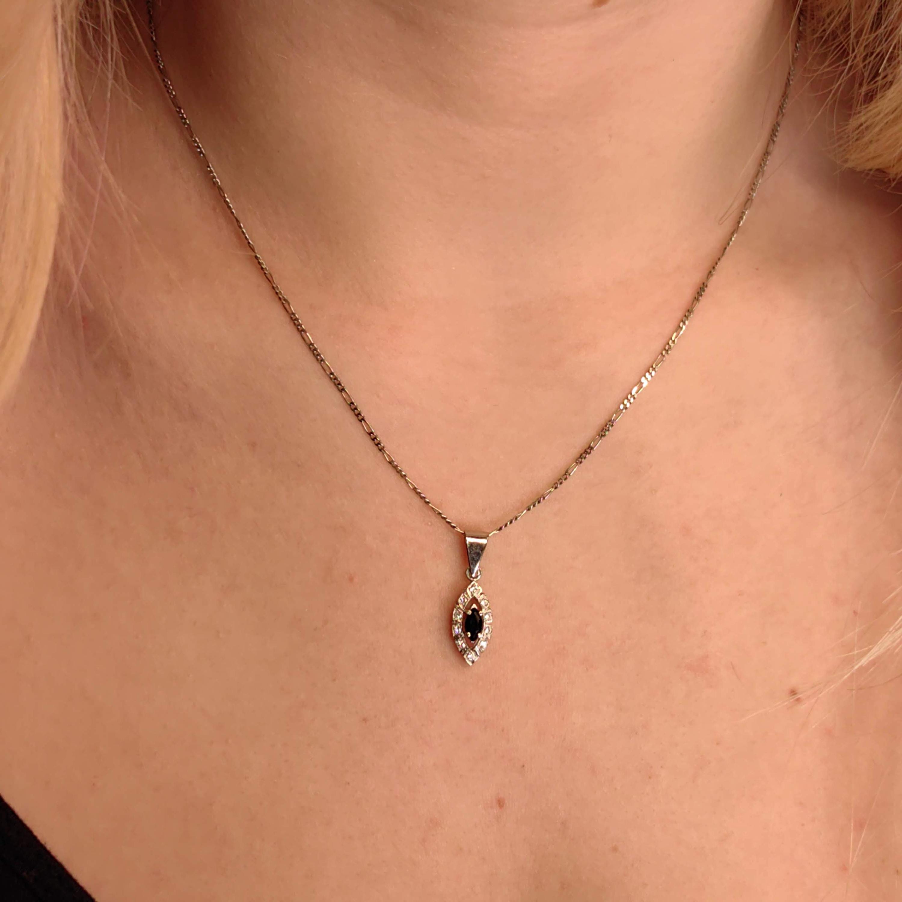 Vintage 14k Solid Yellow Gold Blue Sapphire Cluster Natural Diamond Necklace Pendant Bracelet Charm Gift for Her Retro Antique Pendant