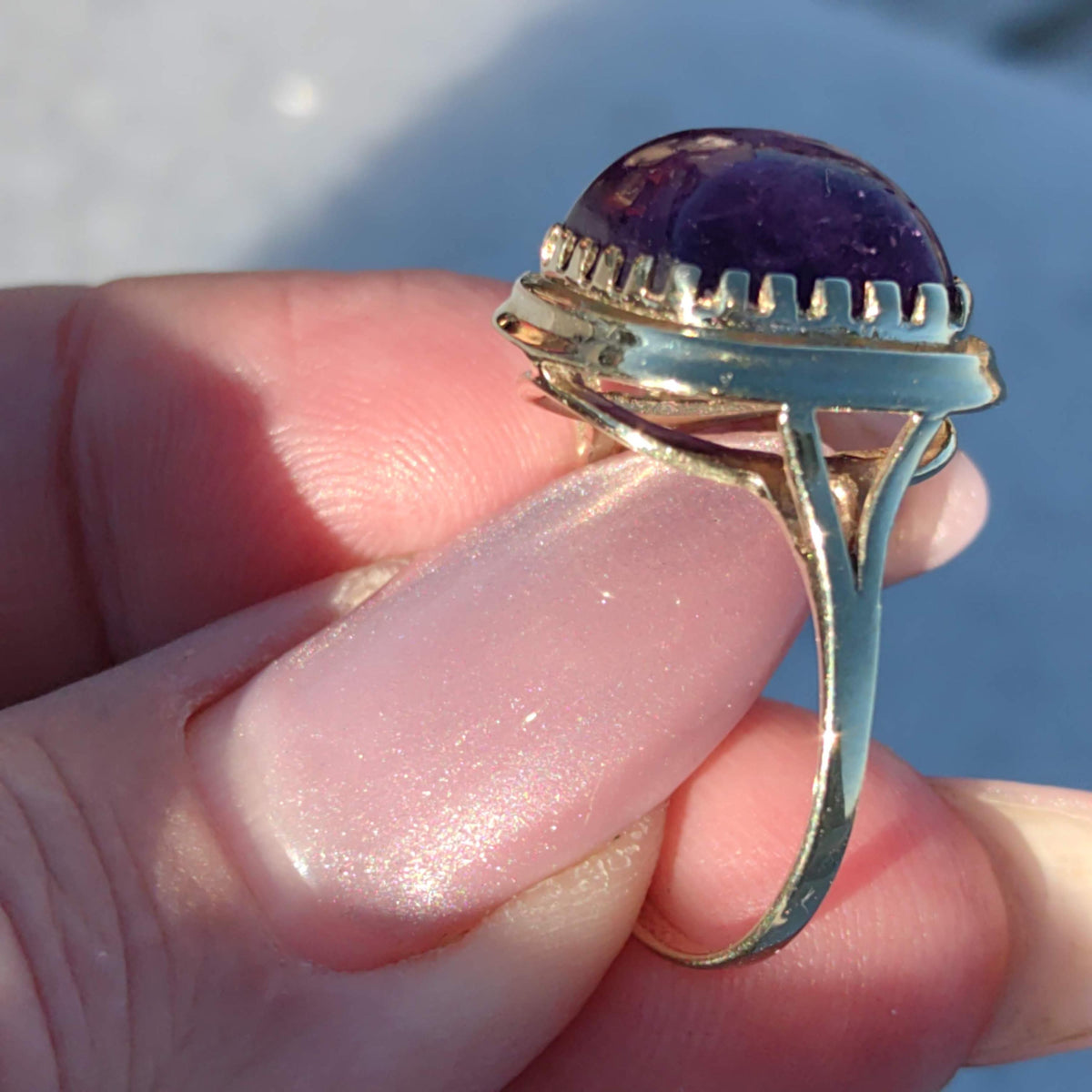 Amethyst Ring 8k 333 Hallmarked Solid  Yellow Gold, 1950s Vintage Mid Century Statement Ring Gift for Her