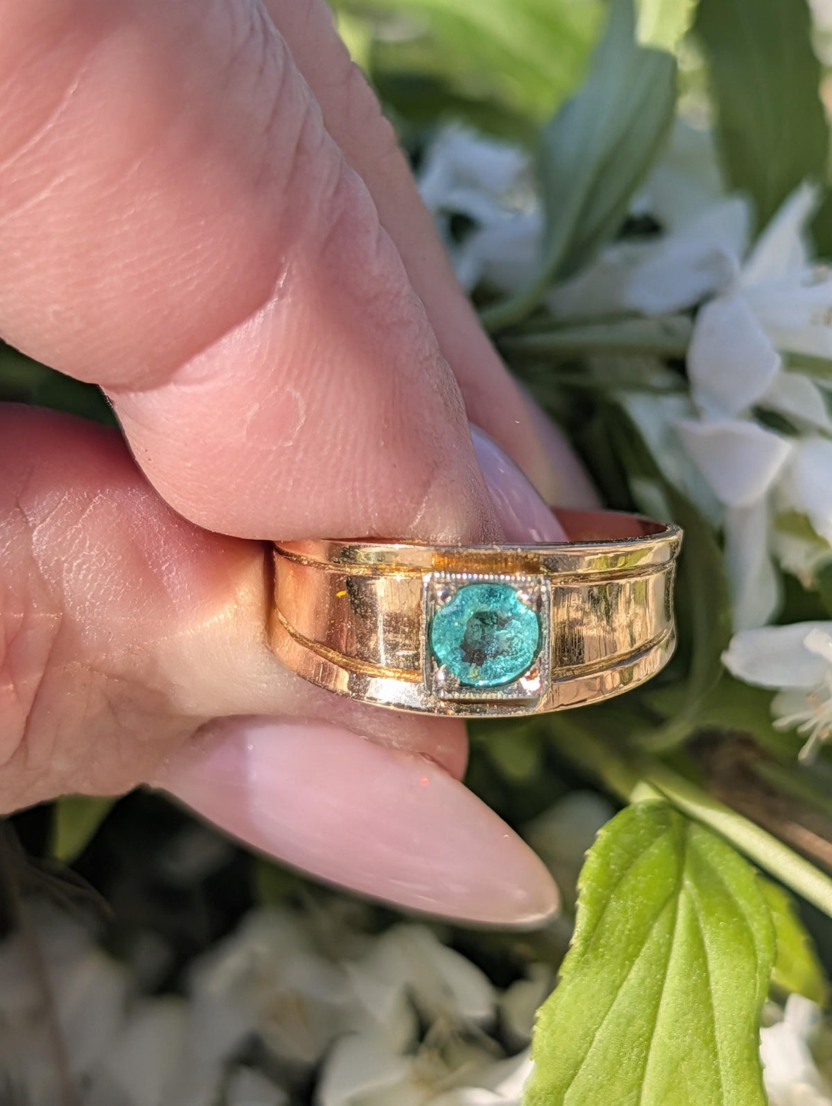 Vintage 1940s Natural Emerald Engagement Ring 14k Solid Yellow Gold Hungarian Hallmarked Solitaire Fine Jewelry Gift for Her
