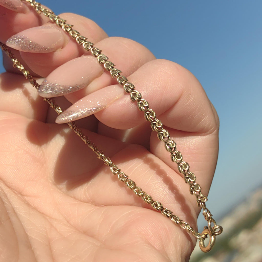 Hallmarked 14k Solid Yellow Rose Champagne Gold Rope Chain Mid century Bracelet Antique Elegant Unisex Jewellery Gift Present