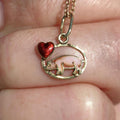 14k Gold Fire Enamel Pig Pendant: Art Nouveau Farm Charm