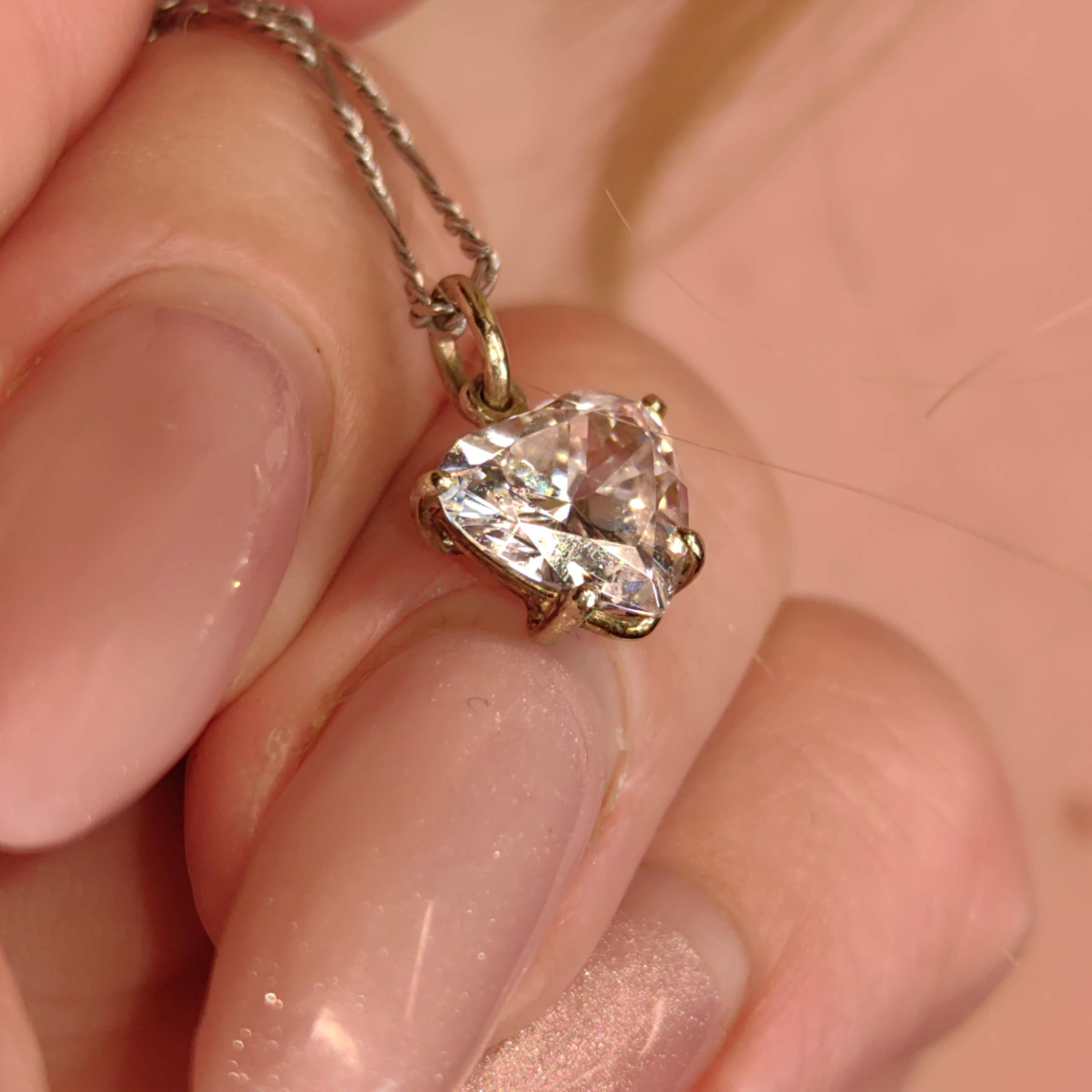 18k Solid White Gold Heart Shaped Necklace Pendant Crystal Cubic Zirconia Bracelet Love Charm Elegant Gift for Her Vintage Dangle