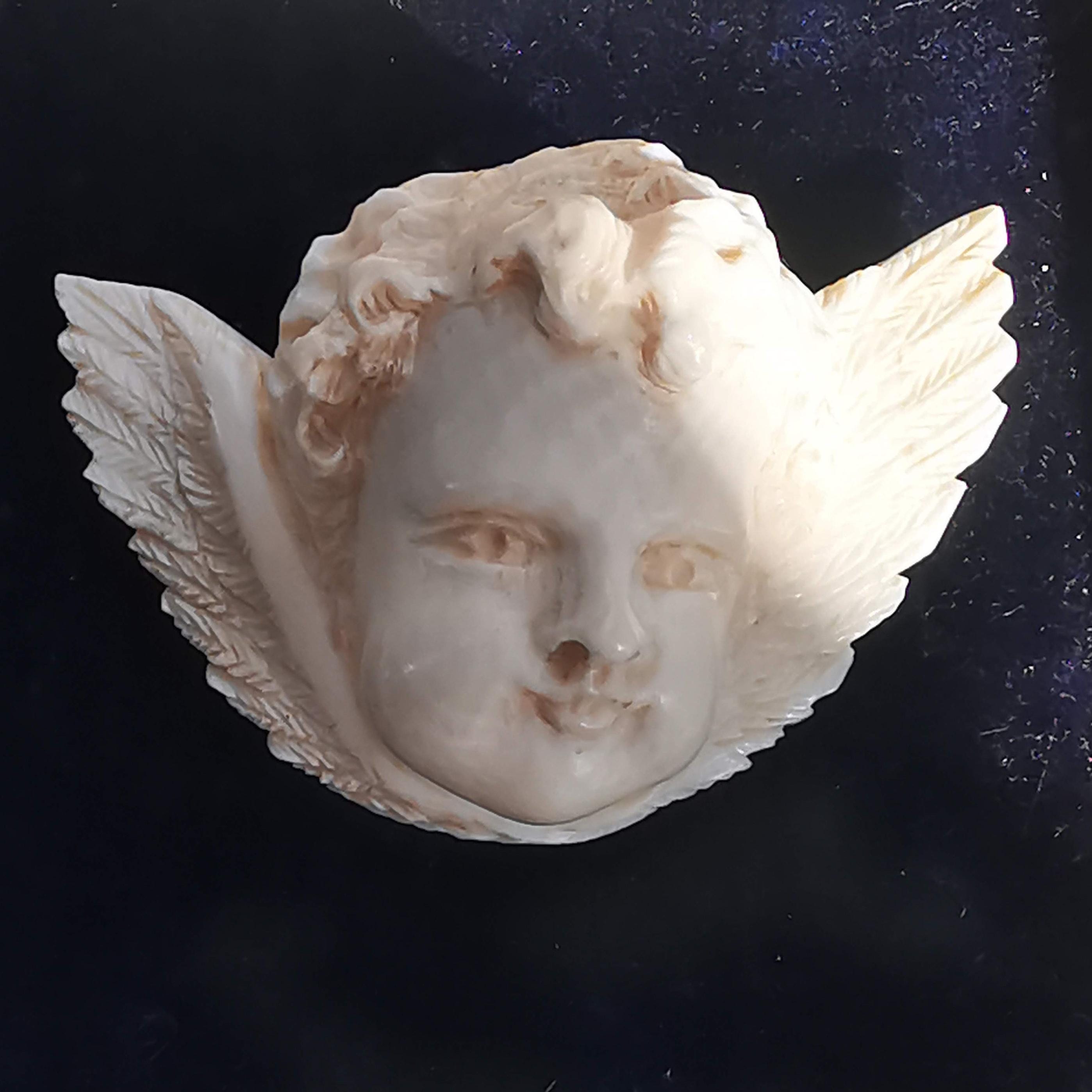 Victorian Bone Cherub Brooch: Hand Carved Angel Pin, 19th Century