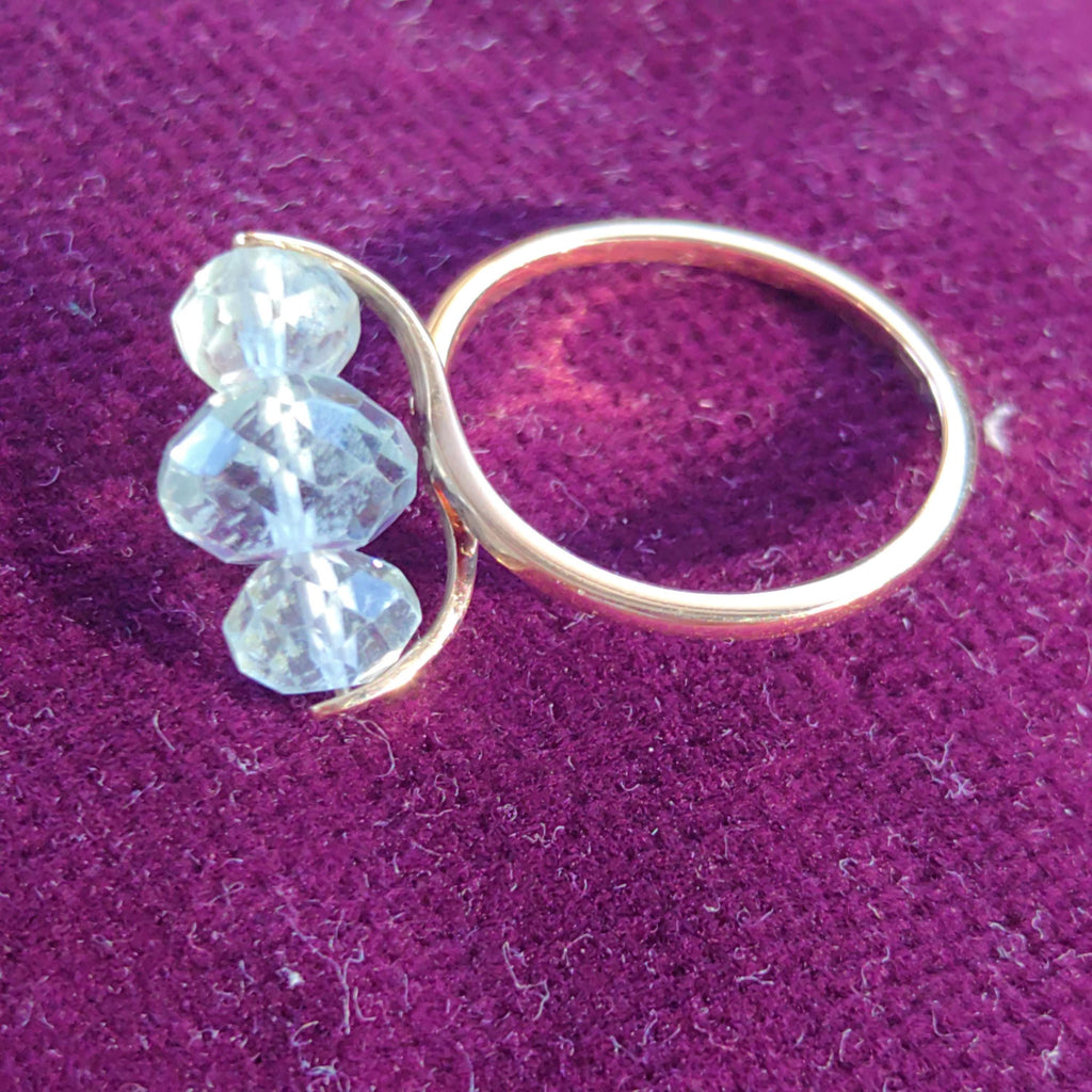 Light Blue Natural Aquamarine Solid 14k Yellow Gold 1980s Vintage Ring Geometric Band Elegant Gift for her Present