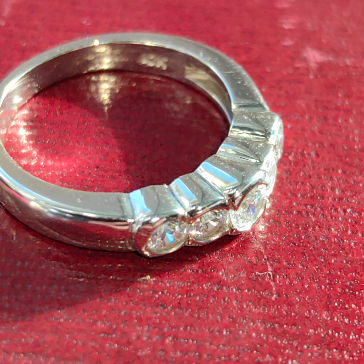 Vintage Cubic Zirconia 10k Gold Half Eternity Bezel Set Wedding Band Ring Promise Ring