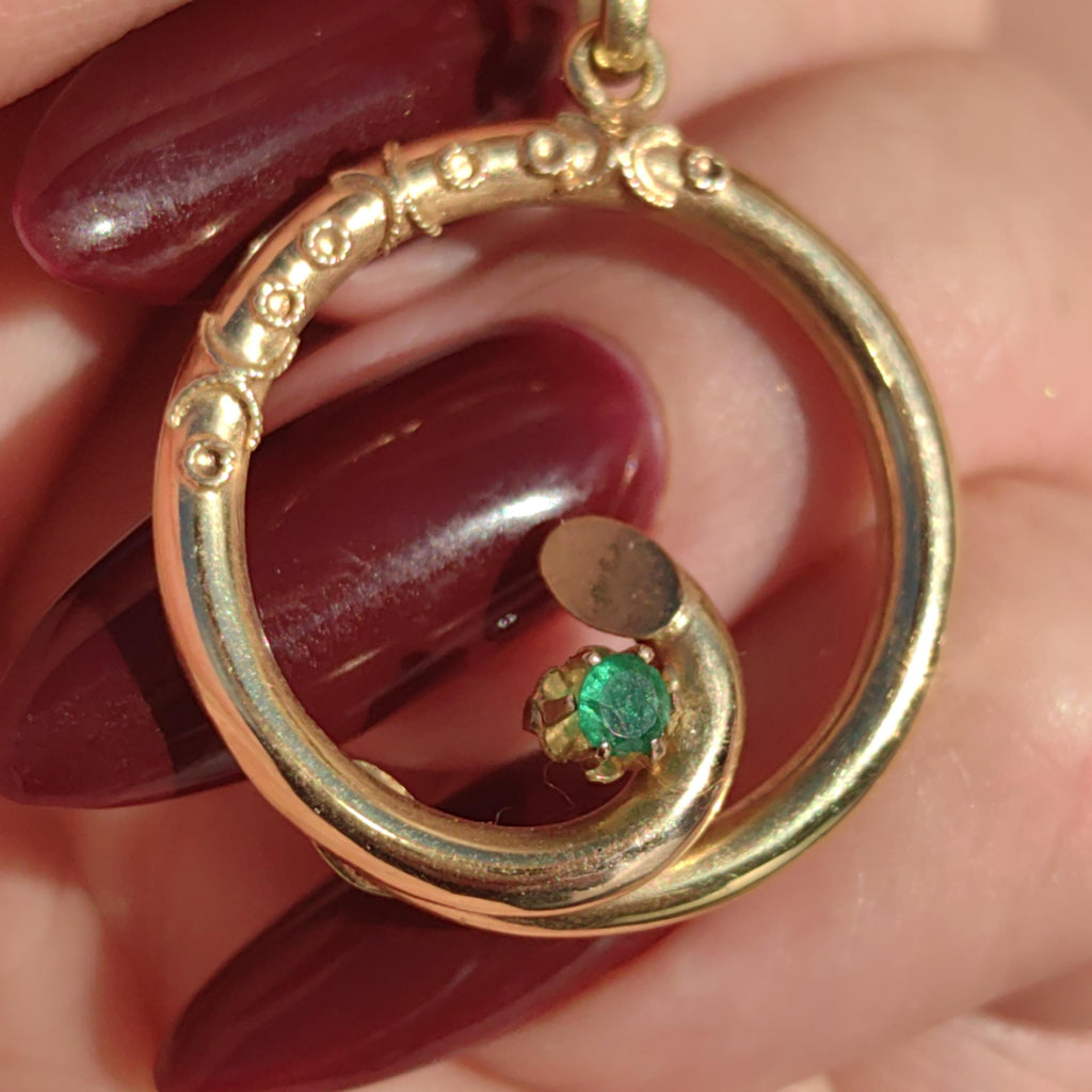 1900s Emerald Solid 18k Yellow Gold Filigree Hand Chiseled  Swirl Floral Necklace Pendant Antique Vintage Dainty Bracelet Charm Gift for Her