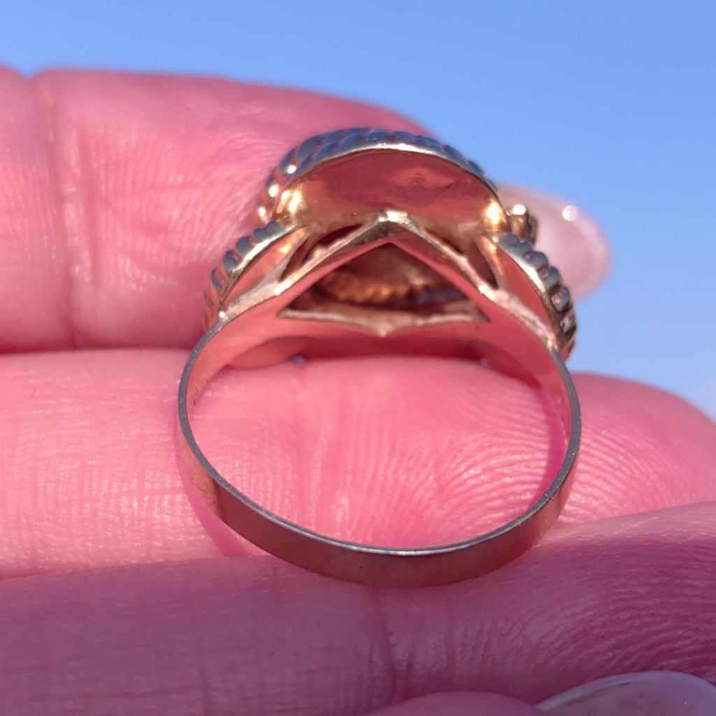 Art Deco 14K Rose & Yellow Gold Ring: Handcrafted Floral Geometric Band