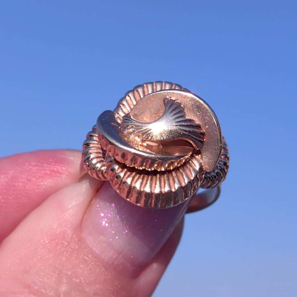 Art Deco 14K Rose & Yellow Gold Ring: Handcrafted Floral Geometric Band