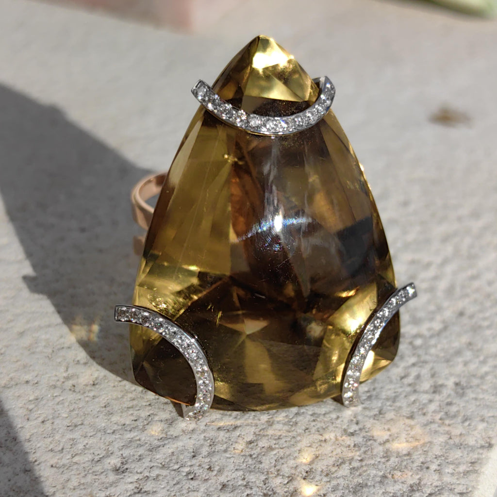Large Smokey Quartz Statement Ring 14K Gold Vintage Bold Cocktail Ring Yellow Rose Gold Massive Gemstone Ring Gift for Her