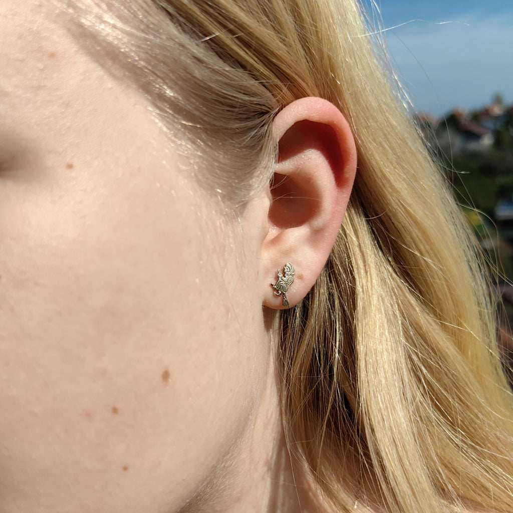 14k Gold Witch Broom Earrings: Antique Mystical Studs