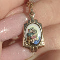 14k Gold Virgin Mary Pendant: Antique Art Nouveau Enamel