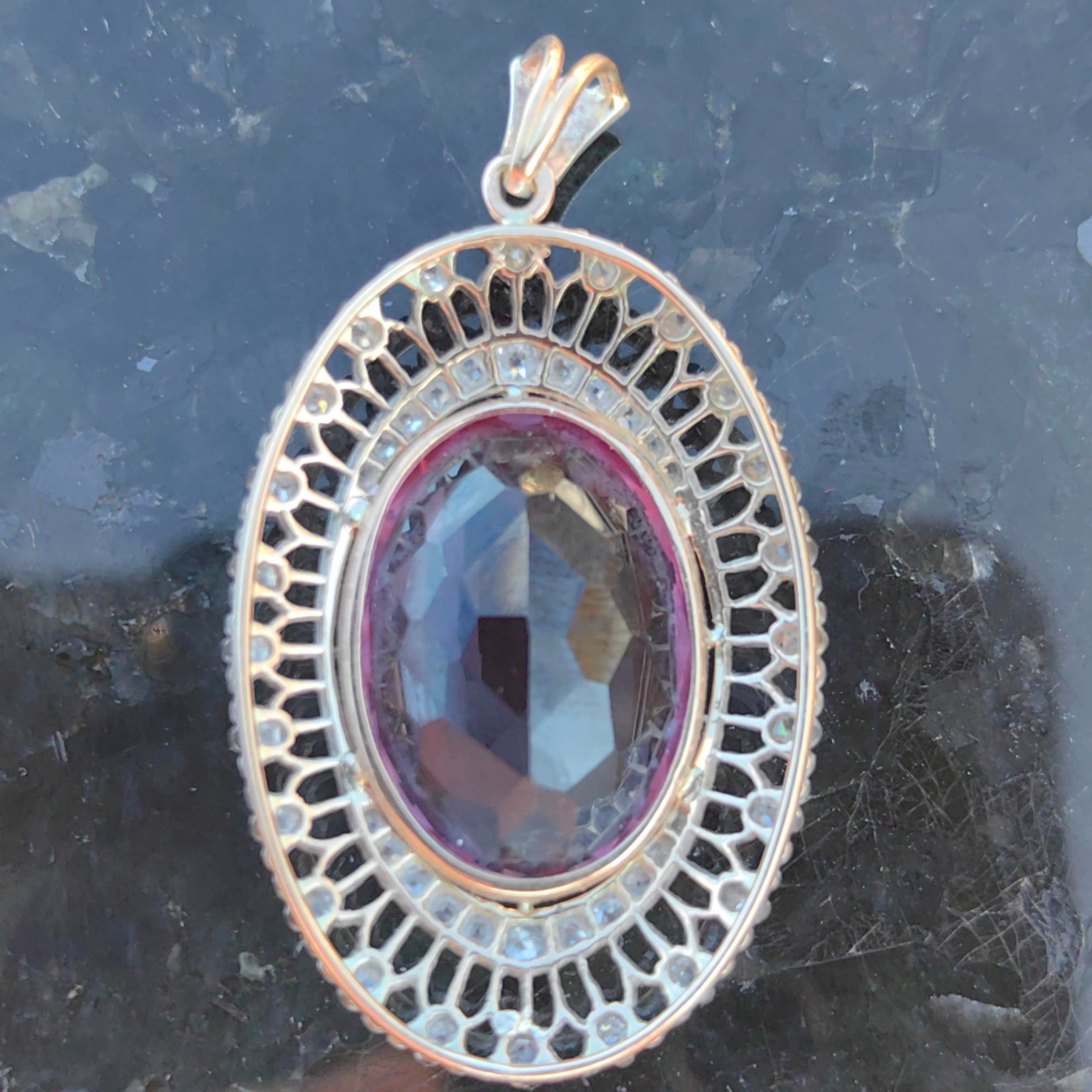 Art Deco Edwardian Antique Vintage Amethyst and Diamond Gold Statement Pendant
